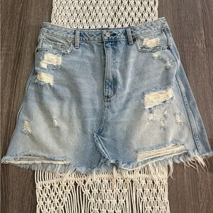 A&F Zoe natural rise a line distressed jean skirt